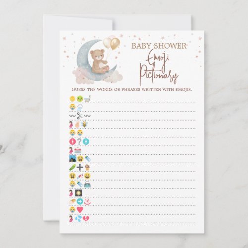 Over the Moon Baby Shower Emoji Pictionary Card