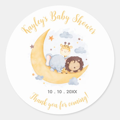 Over the Moon Baby Shower Favor Stickers Animal