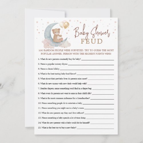 Over the Moon Baby Shower Feud Game Card