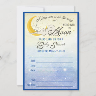 Over the Moon Baby Shower Fill In Invitation