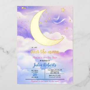 Over The Moon Baby Shower Foil Invitation