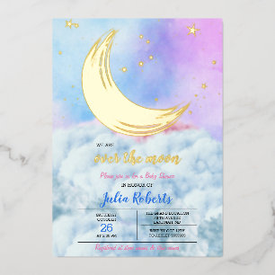 Over The Moon Baby Shower Foil Invitation