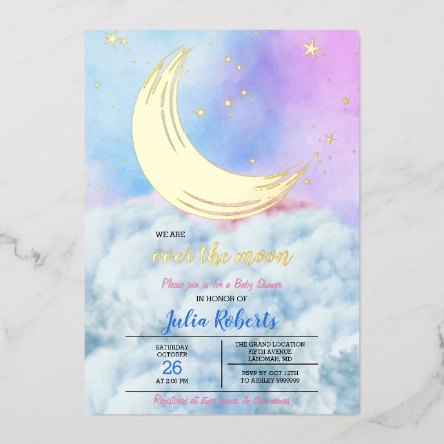 Over The Moon Baby Shower Foil Invitation (Front)