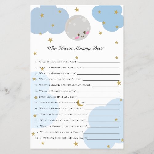 Over the Moon Baby Shower Game Who Knows Mommy  Flyer