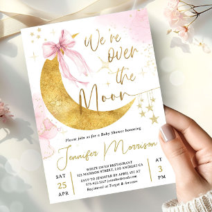 Over the Moon Baby Shower Girl Blush Pink Gold  Invitation