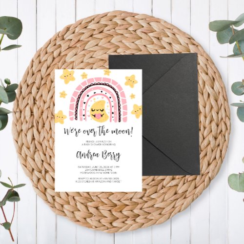 Over the Moon Baby Shower Girl Invitation