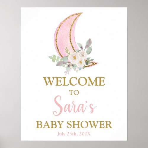 Over the Moon Baby Shower Girl Welcome sign