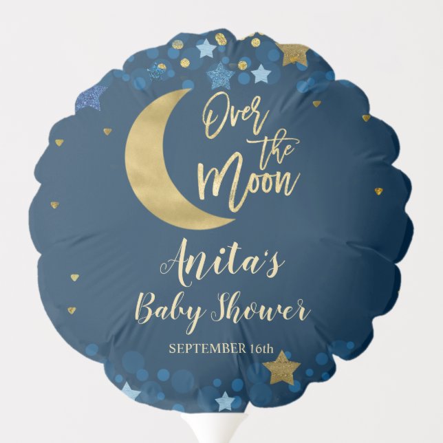 Over the Moon Baby Shower Gold Glitter Balloon (Back)