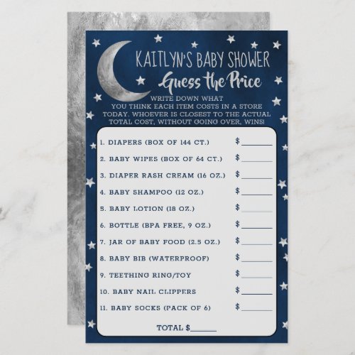 Over The Moon  Baby Shower Guess The Price Game