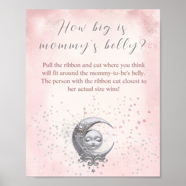 Over The Moon Baby Shower How Big Is Mommy's Belly Poster (Front)