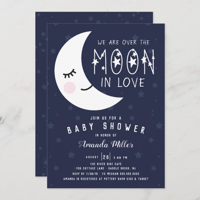 Over The Moon Baby Shower Invitation (Front/Back)