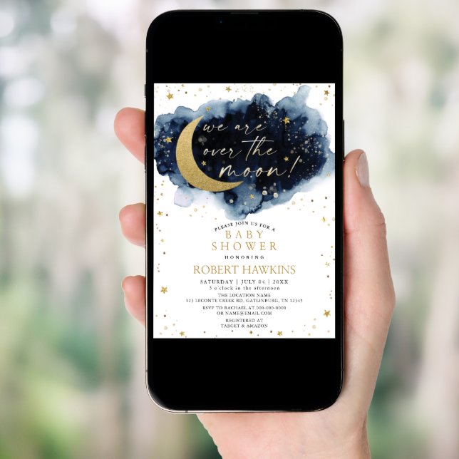 Over the Moon Baby Shower Invitation (Front Digital)