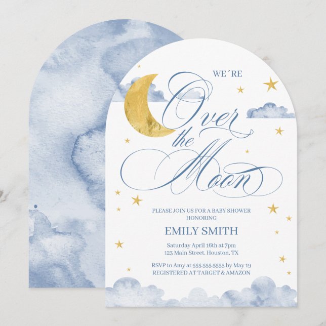Over The Moon Baby Shower Invitation (Front/Back)