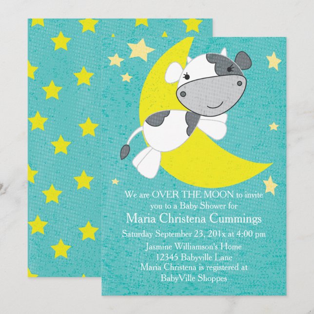 Over The Moon Baby Shower Invitation (Front/Back)