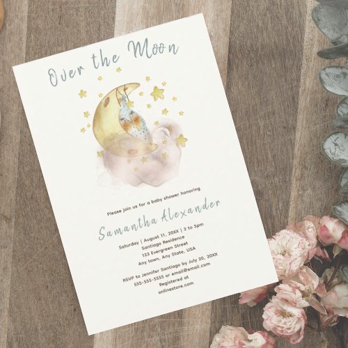 Over The Moon baby shower Invitation