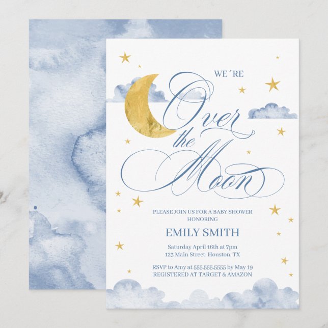Over The Moon Baby Shower Invitation (Front/Back)