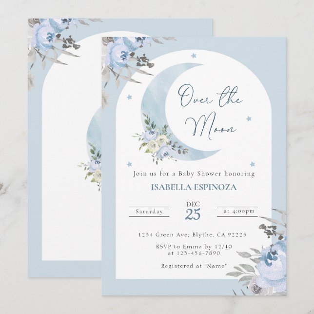 Over the Moon Baby Shower Invitation (Front/Back)