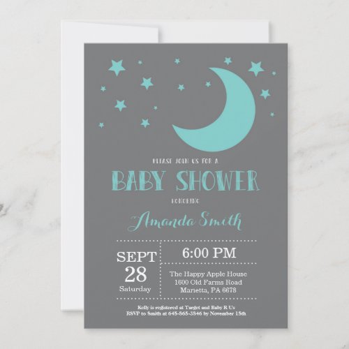 Over the Moon Baby Shower Invitation Auqa