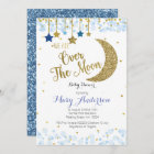 Over the Moon Baby Shower Invitation Blue