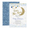 Over the Moon Baby Shower Invitation Blue