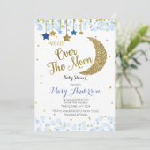 Over the Moon Baby Shower Invitation Blue (Standing Front)