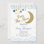 Over the Moon Baby Shower Invitation Blue (Front)
