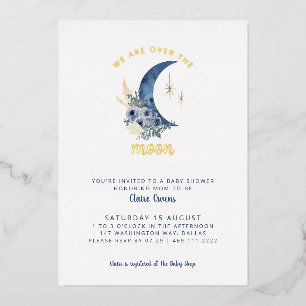 Over the Moon Baby Shower Invitation Foil Invitation