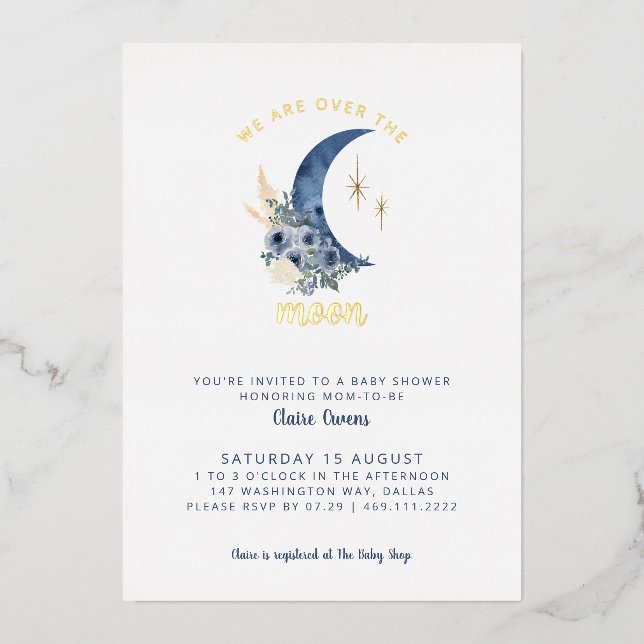 Over the Moon Baby Shower Invitation Foil Invitation (Front)