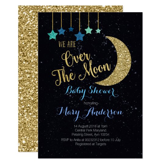 Over the Moon Baby Shower Invitation for boy