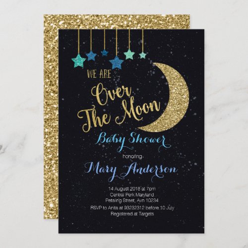 Over the Moon Baby Shower Invitation for boy