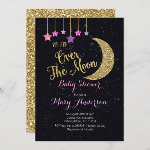 Over the Moon Baby Shower Invitation for girl