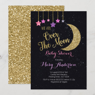 Over the Moon Baby Shower Invitation for girl