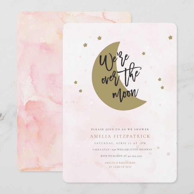 Over the Moon Baby Shower Invitation Girl (Front/Back)