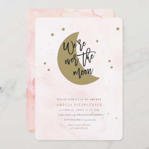 Over the Moon Baby Shower Invitation Girl