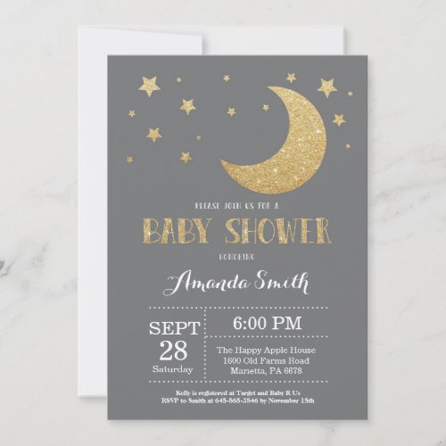 Over the Moon Baby Shower Invitation Gold Glitter