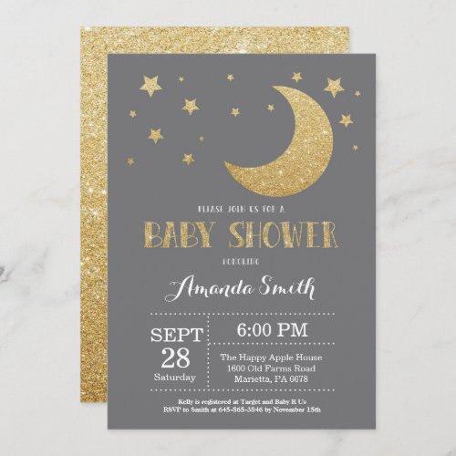 Over the Moon Baby Shower Invitation Gold Glitter