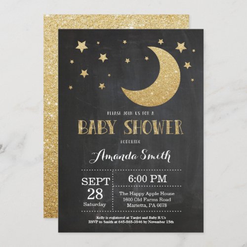 Over the Moon Baby Shower Invitation Gold Glitter