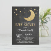 Over the Moon Baby Shower Invitation Gold Glitter (Standing Front)