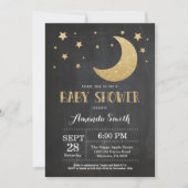 Over the Moon Baby Shower Invitation Gold Glitter (Front)