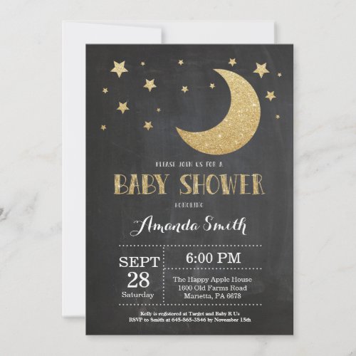 Over the Moon Baby Shower Invitation Gold Glitter