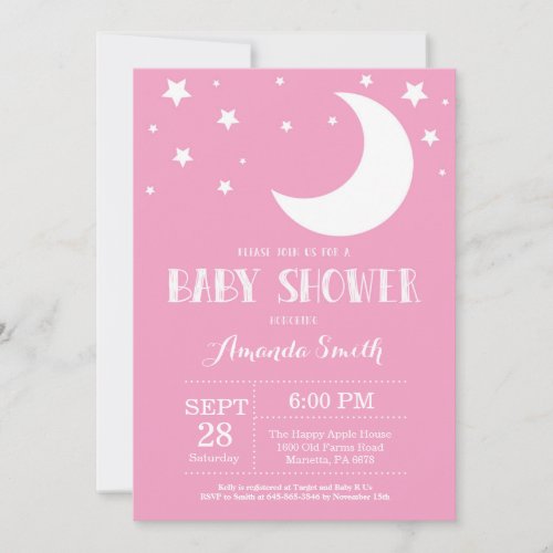 Over the Moon Baby Shower Invitation Pink