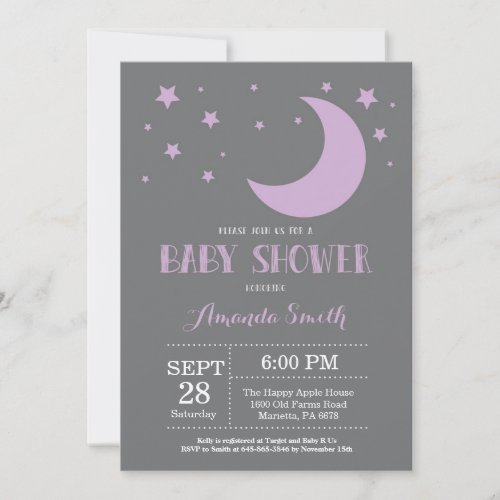 Over the Moon Baby Shower Invitation Purple