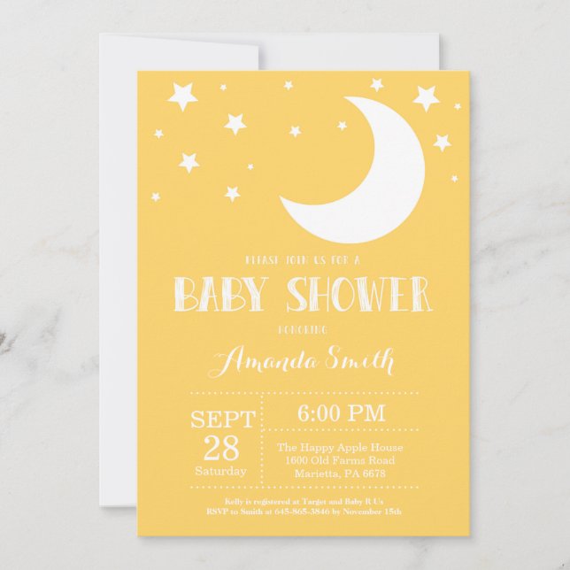 Over the Moon Baby Shower Invitation Yellow (Front)