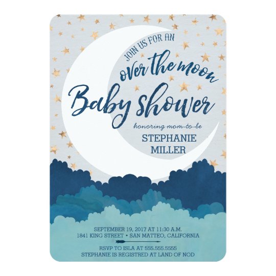 Over The Moon Baby Shower Invitations Zazzle Com