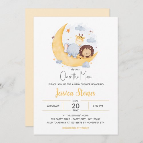 Over the Moon Baby Shower Invitations Animals Cute