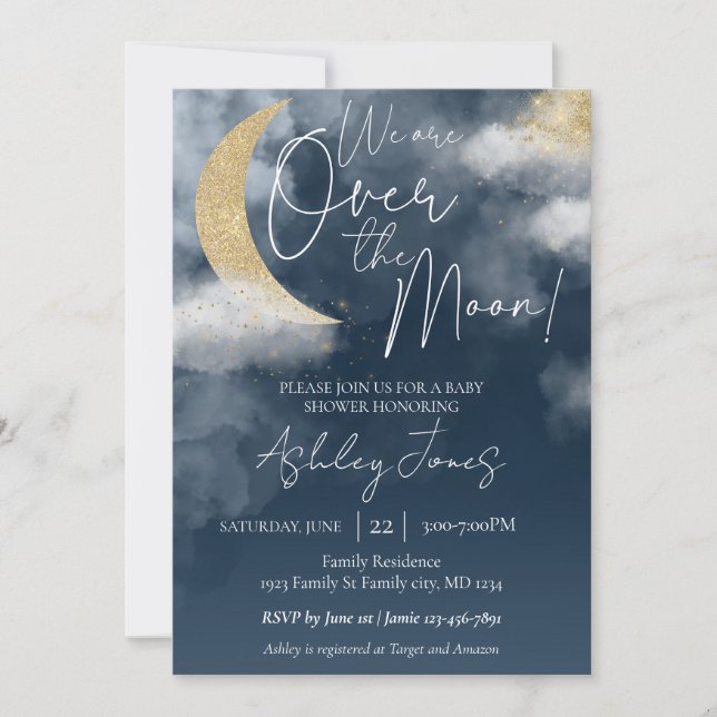 Over The Moon Baby Shower Invite (Front)