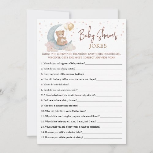 Over the Moon Baby Shower Jokes Game Card