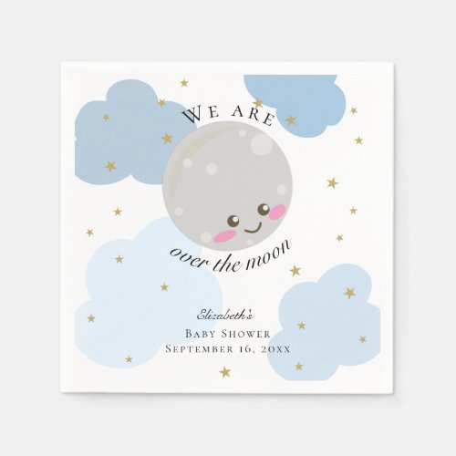 Over the Moon Baby Shower Kawaii Blue Cute Pastel Napkins