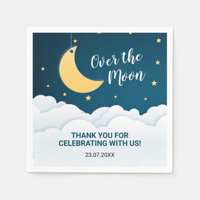 Over the Moon Baby Shower Napkins (Front)