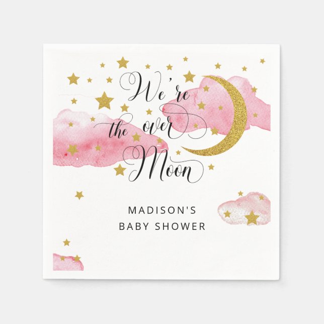 Over the Moon Baby Shower Napkins (Front)